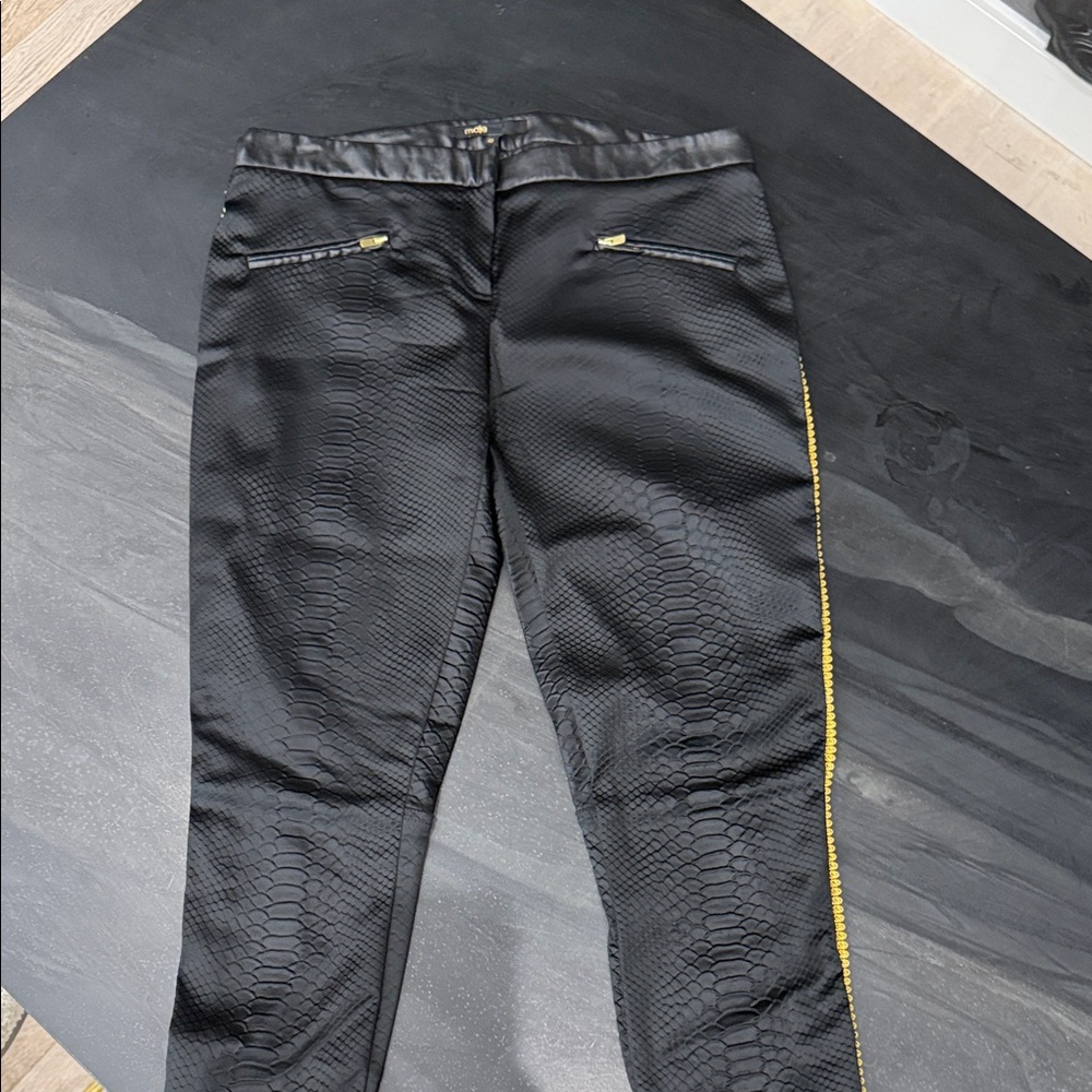 Maje Black Faux-Leather Snake-Embossed Skinny Pants with Gold Detail